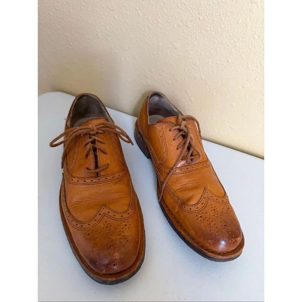 Sebago Men's Brattle Wing Tip Oxford Leather Shoe British Tan Vibram Sole SZ 7D